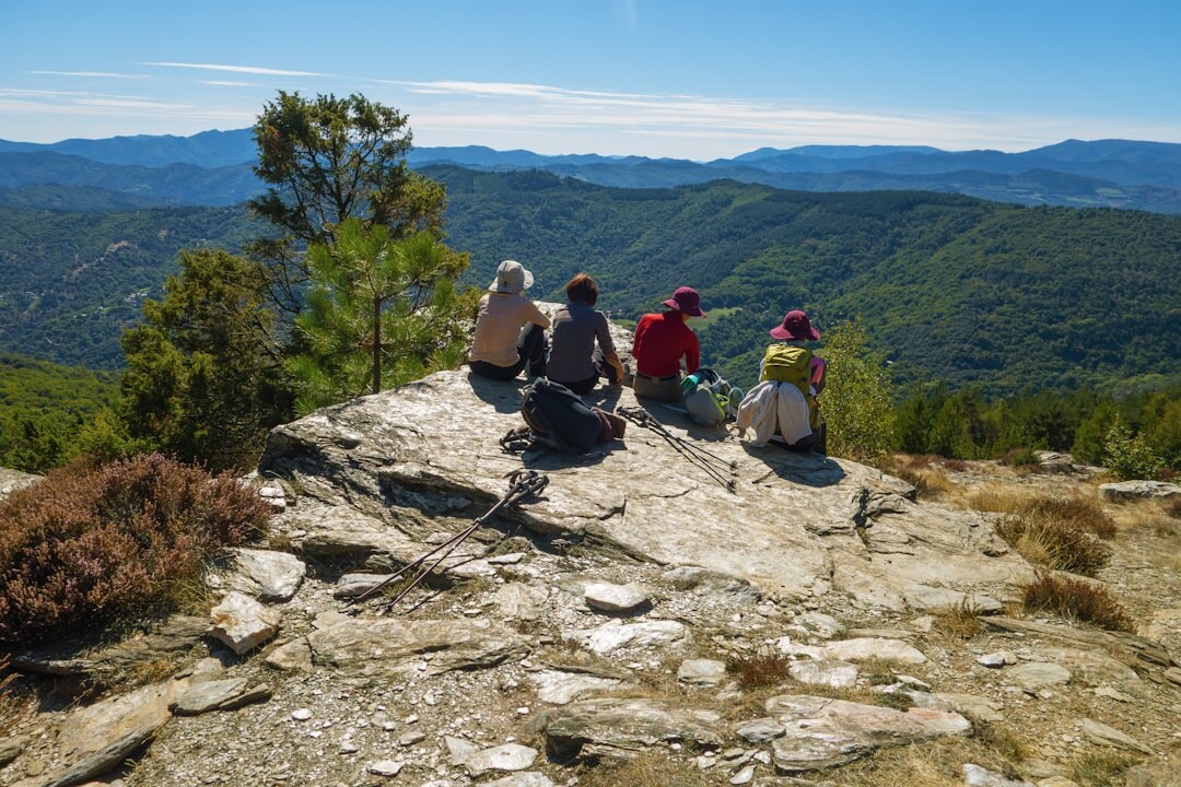 Croatian pensioners hiking on a nature trip in the countryside