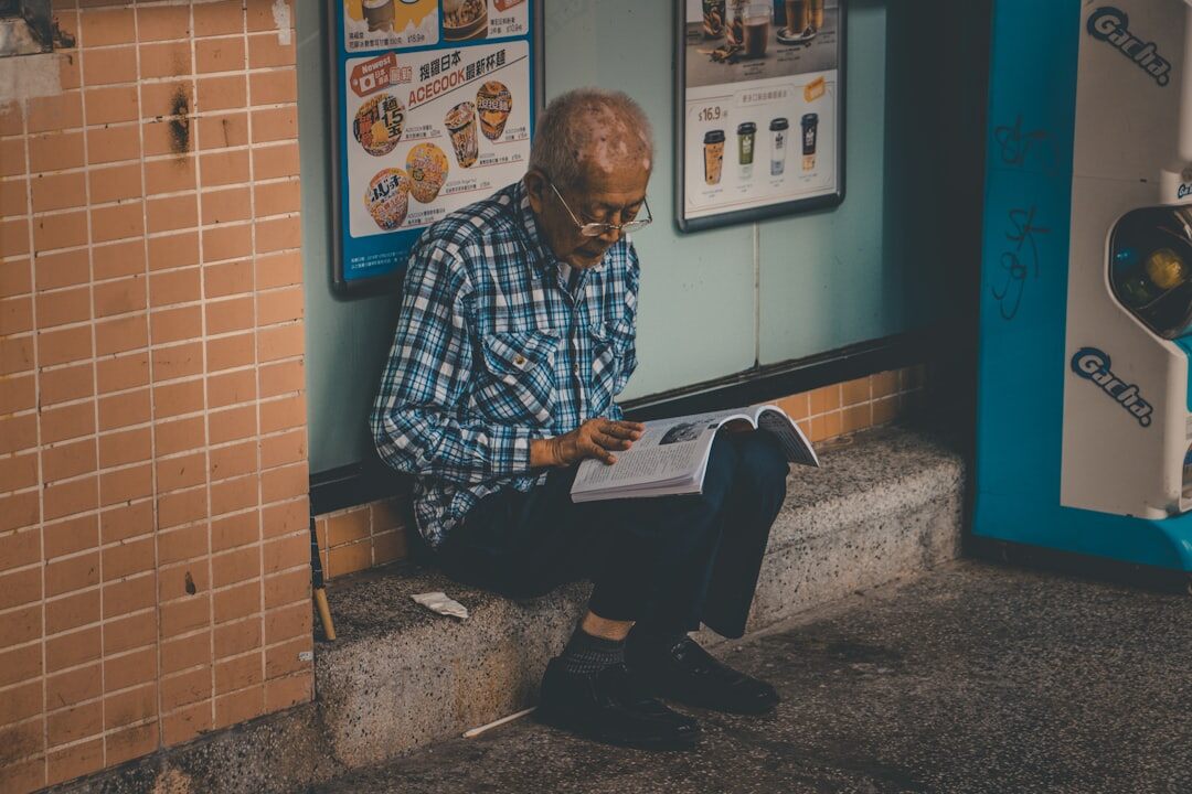 senior man reading map